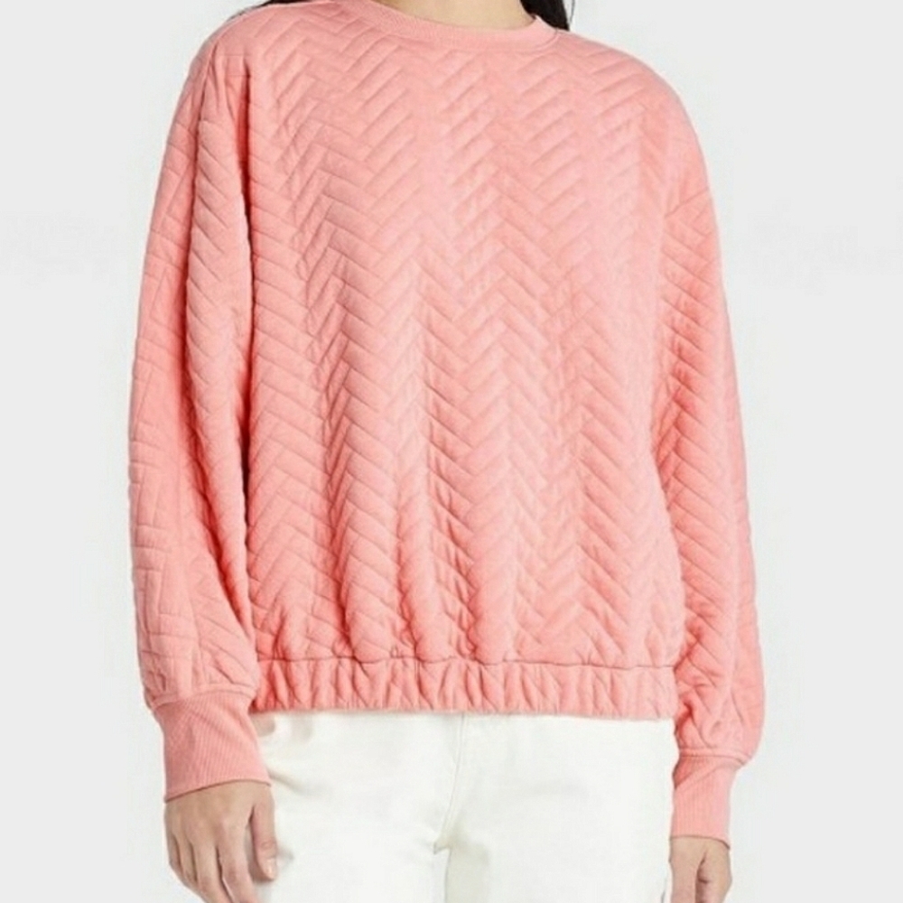 A New Day Pink Quilted Long Sleeve Top Size XXL